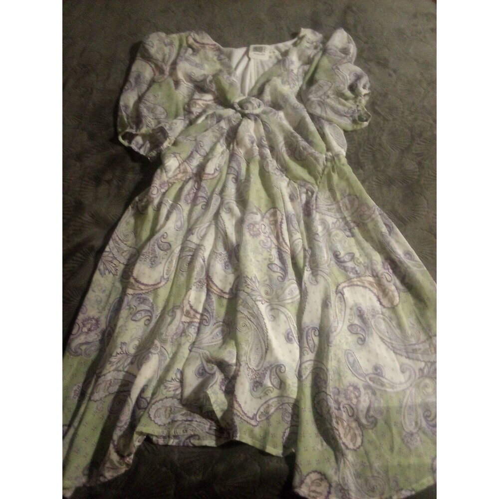 Nwot Paisley Floral Green Dress Asymetrical 3XL 3/4 Sleeve